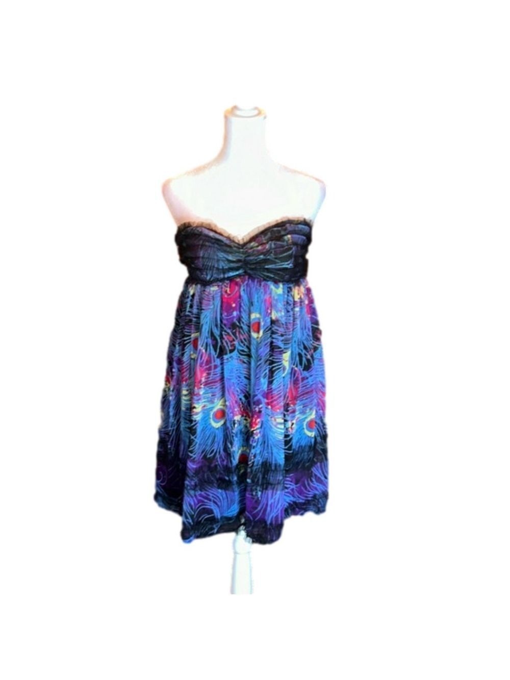 STEVE MADDEN Vibrant Peacock Print Strapless Dress Size M
